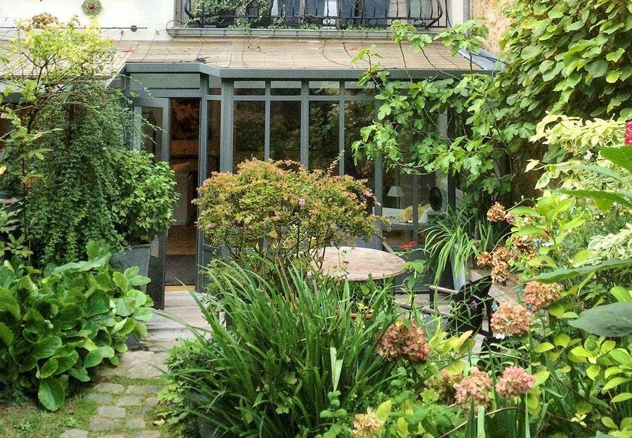 Hortensias dans un jardin secret à Paris 